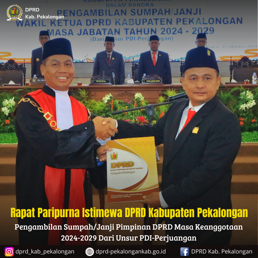 Pengambilan Sumpah/Janji Pimpinan DPRD Masa Keanggotaan 2024-2029 Dari Unsur PDI-Perjuangan